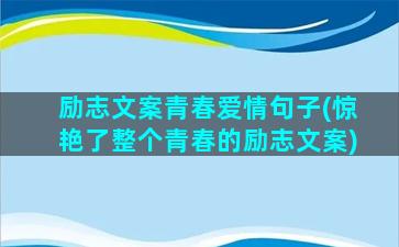 励志文案青春爱情句子(惊艳了整个青春的励志文案)