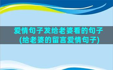 爱情句子发给老婆看的句子(给老婆的留言爱情句子)