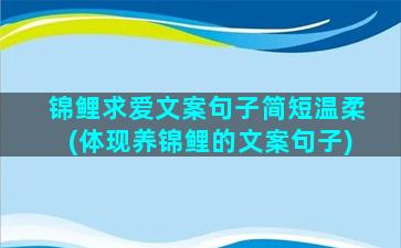 锦鲤求爱文案句子简短温柔(体现养锦鲤的文案句子)